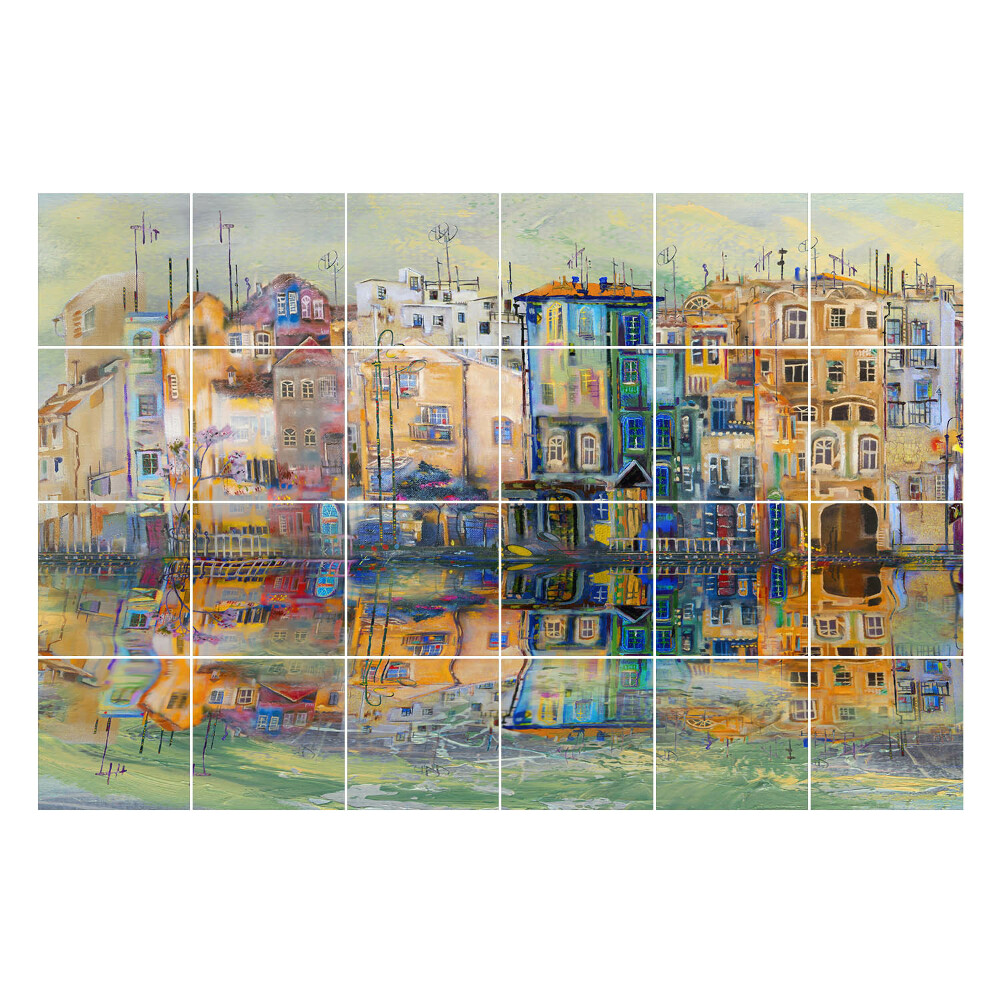 Öntapadós csempe matrica A városok színes tükörképe