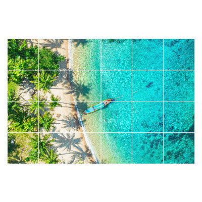 Öntapadós csempe matrica Trópusi strand csónakkal