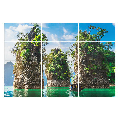 Csempe matrica Víz sziklák növényzettel