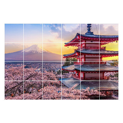 Öntapadós csempe matrica Templom hegyekkel a háttérben