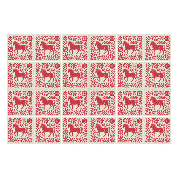 Öntapadós csempe matrica Népi minta lovakkal