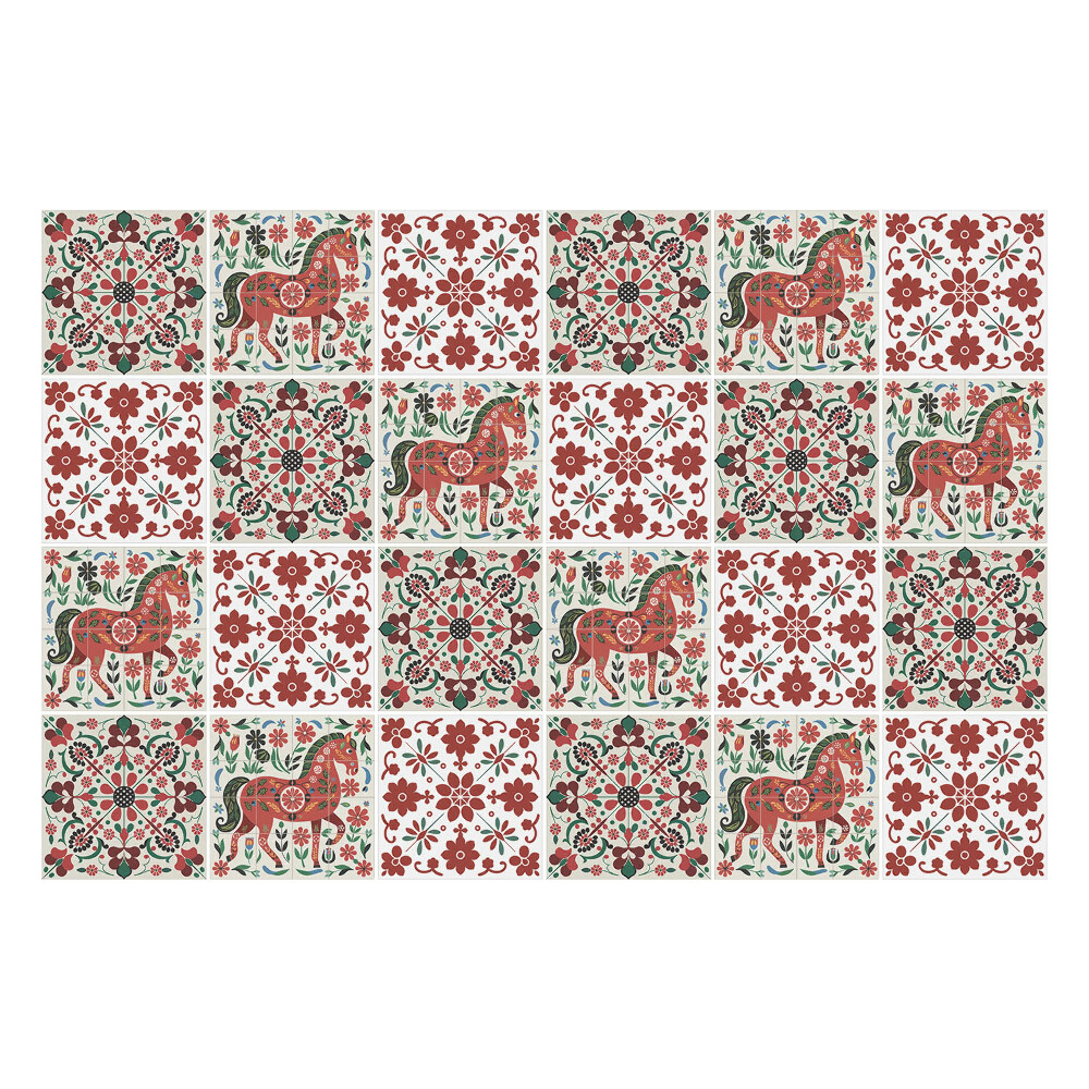 Csempe matrica Lovak és virágok folklór