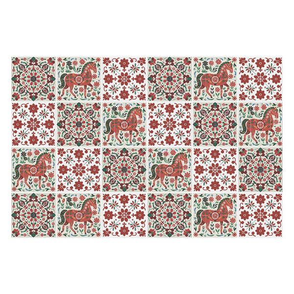Csempe matrica Lovak és virágok folklór
