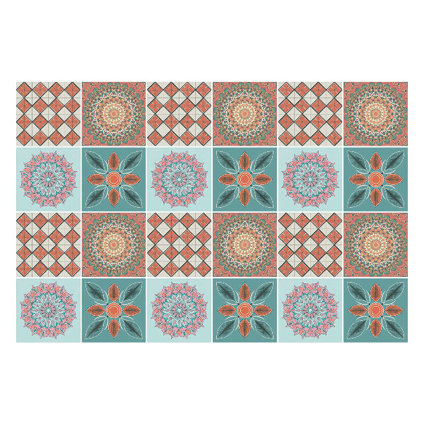 Csempe matrica Virágos mandalák egy rácsban