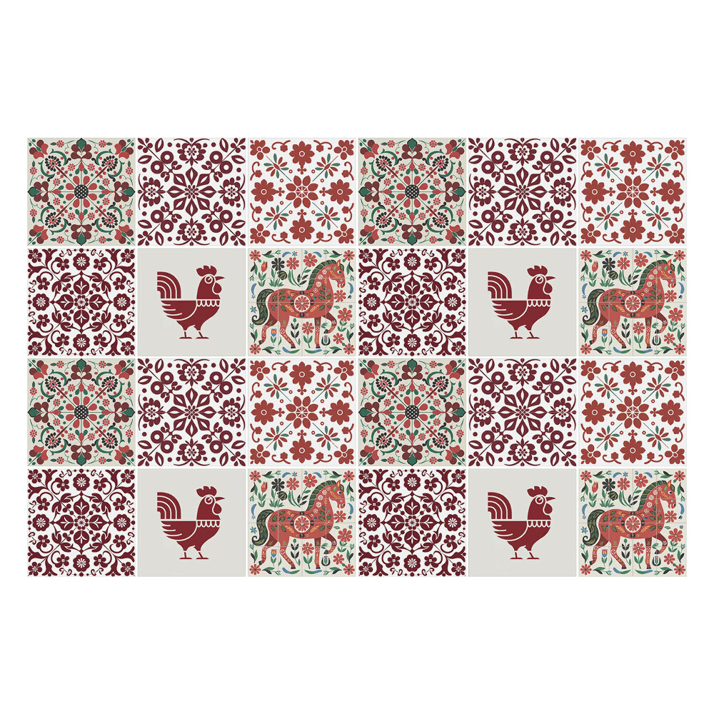Csempe matrica Csirkék és lovak virágokban