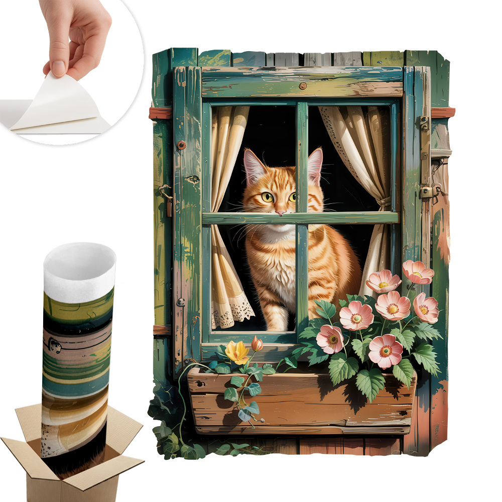 Dekoratív ablak falmatrica 97x130 Cica az ablakban