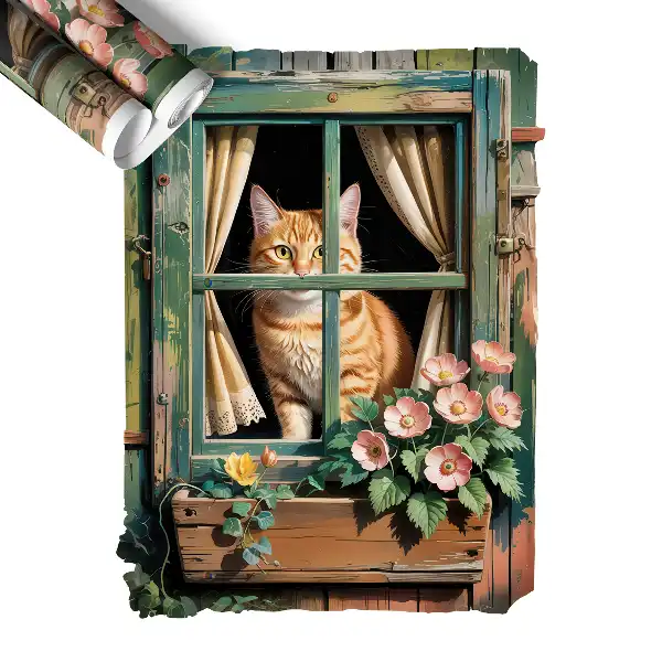 3d ablak falmatrica 45x60 Cica az ablakban
