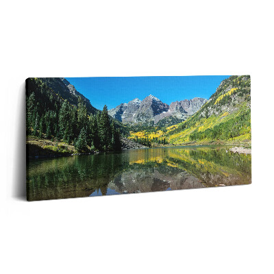 Vászonfotó 100x50 Hegyek és erdők a tó partján