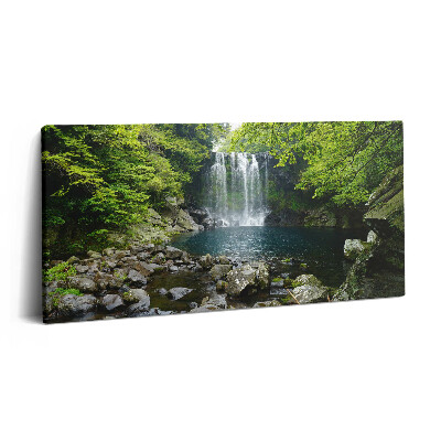 Vászonfotó 100x50 Vízesés és folyó a fák között