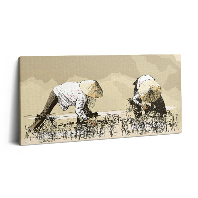 Vászonfotó 100x50 Két nő rizst szed Ázsiában