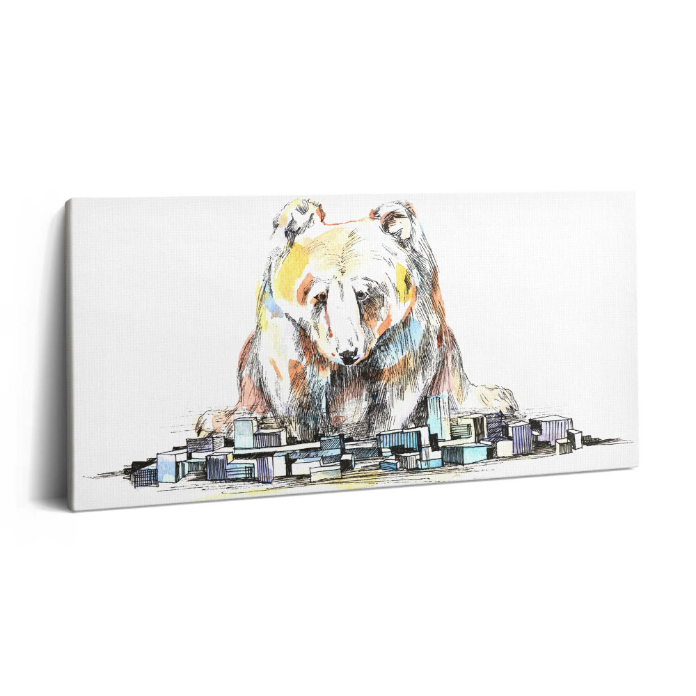 Vászonfotó 100x50 Medve és absztrakt város