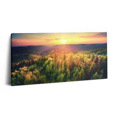 Vászonfotó 100x50 Naplemente erdős hegyek felett