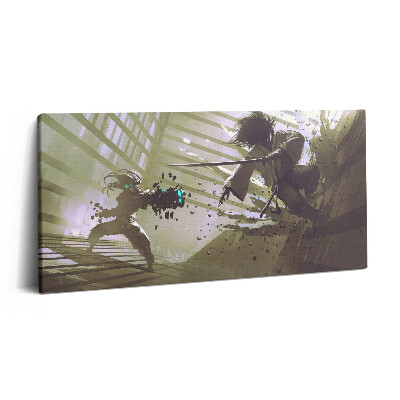 Vászonfotó 100x50 Harc szamuráj robotokkal