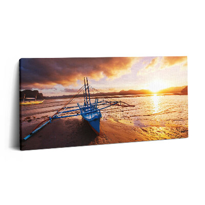 Vászonfotó 100x50 Hajó a víz felett és naplemente