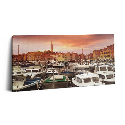 Vászonfotó 100x50 Móló hajókkal Horvátországban