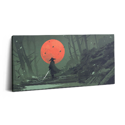Vászonkép nyomtatás 120x60 Szamurájok az erdőben és a hold éjszaka