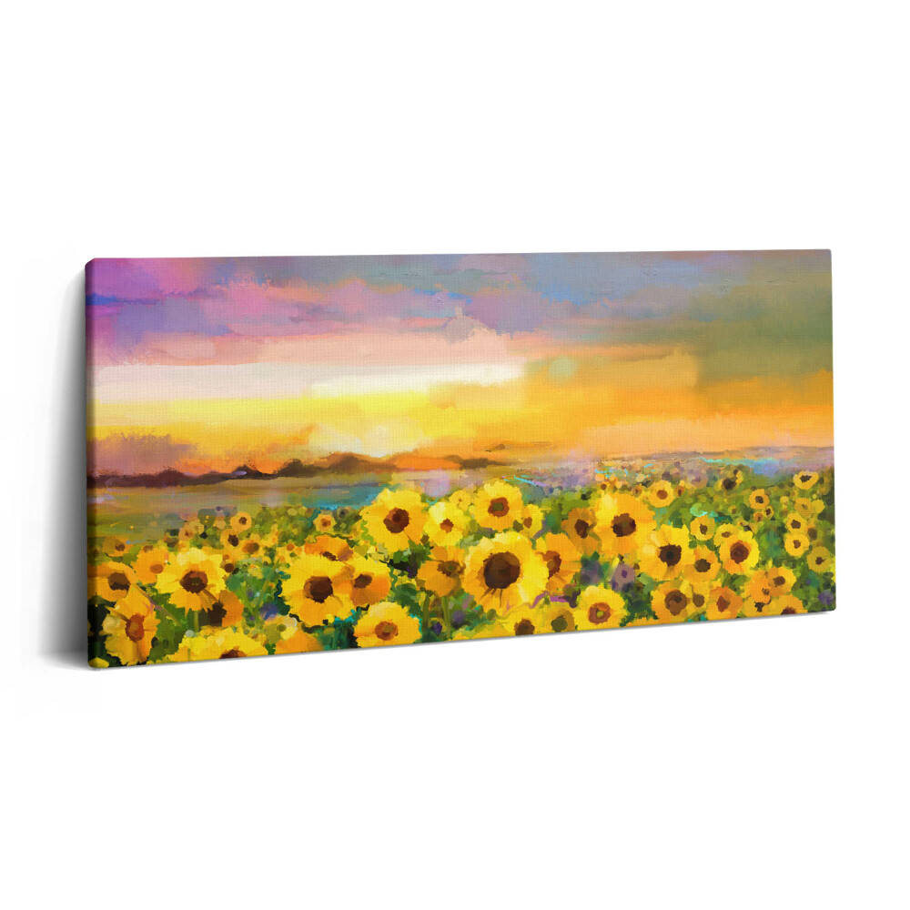 Vászonkép nyomtatás 120x60 Napraforgómező és naplemente