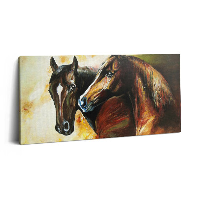 Vászonkép nyomtatás 120x60 Két ló akvarellel festve