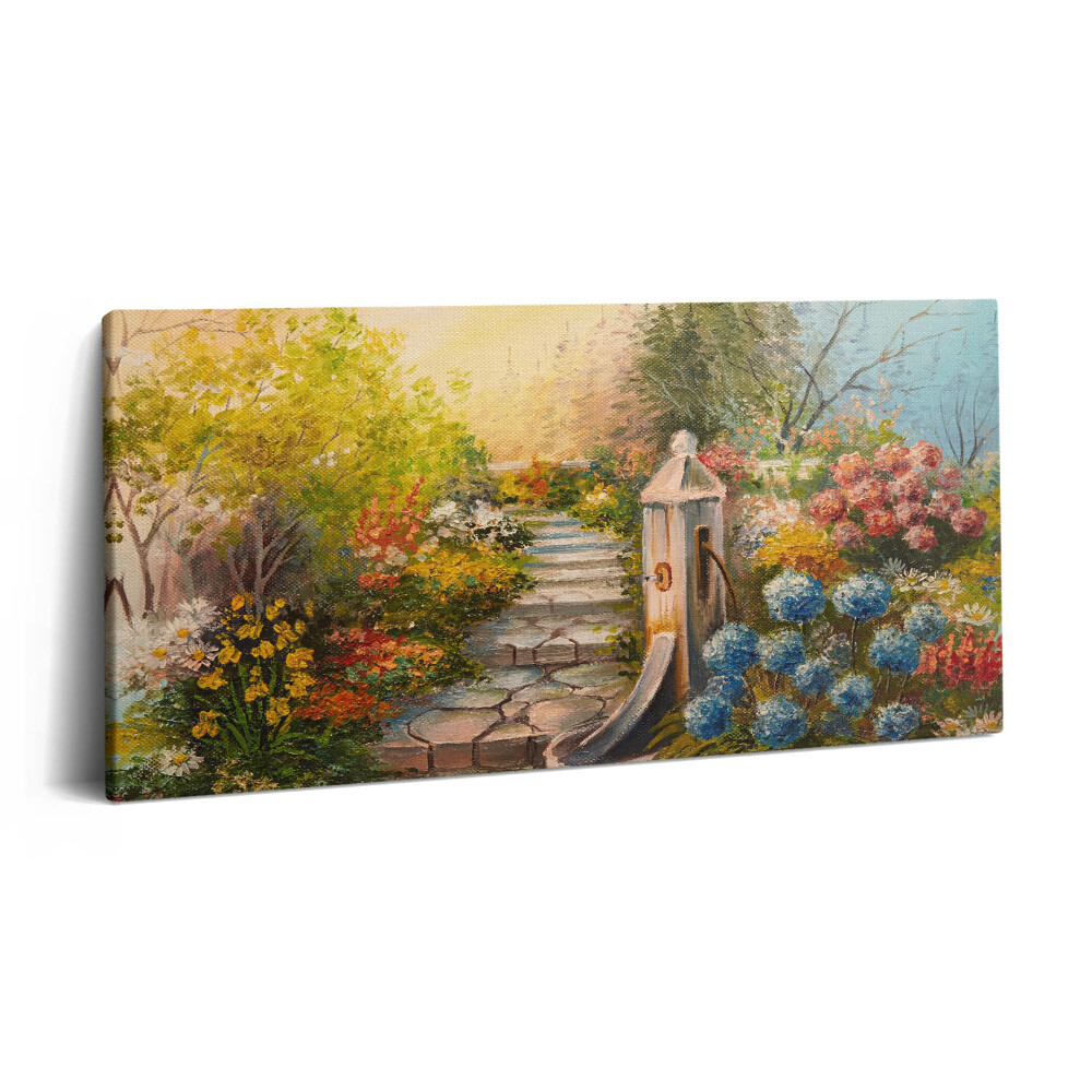 Vászonkép nyomtatás 120x60 Olaj kompozíció - kő lépcsőfokok egy erdőben