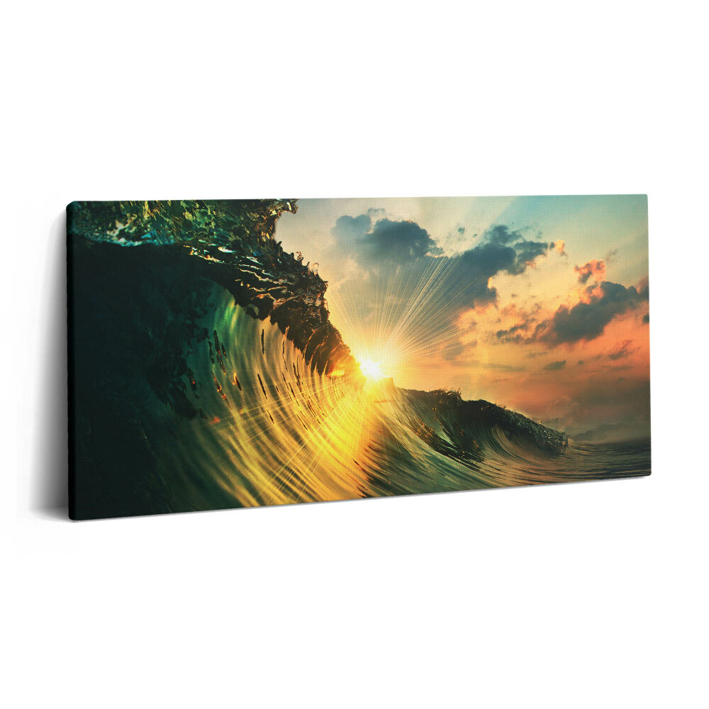 Vászonkép nyomtatás 120x60 Tengeri hullám és naplemente