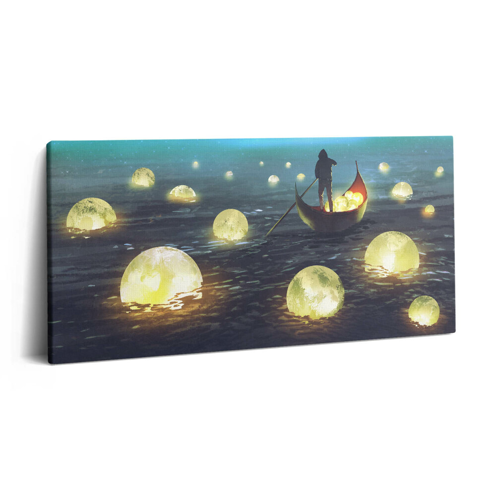 Vászonkép nyomtatás 120x60 Csónakok és holdak ábrázolása