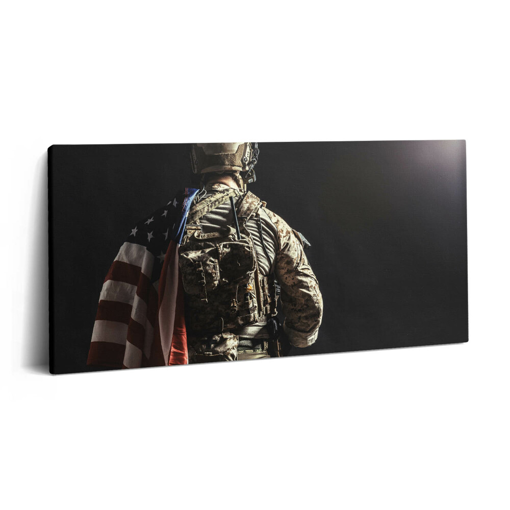 Vászonkép nyomtatás 120x60 Katona zászlóval