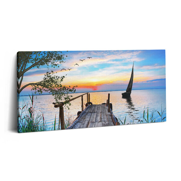 Vászonkép nyomtatás 120x60 Vitorlás hajó a tavon
