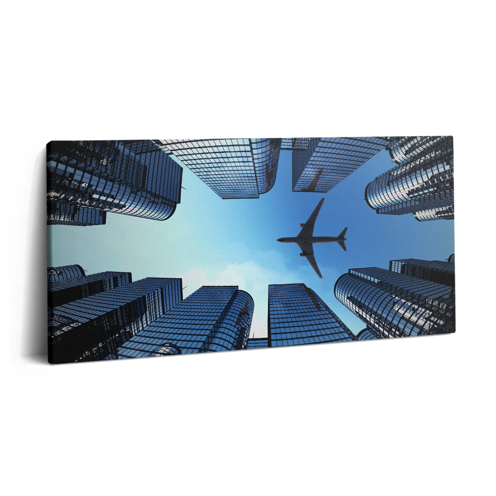 Vászonkép nyomtatás 120x60 Repülőgép az épületek felett