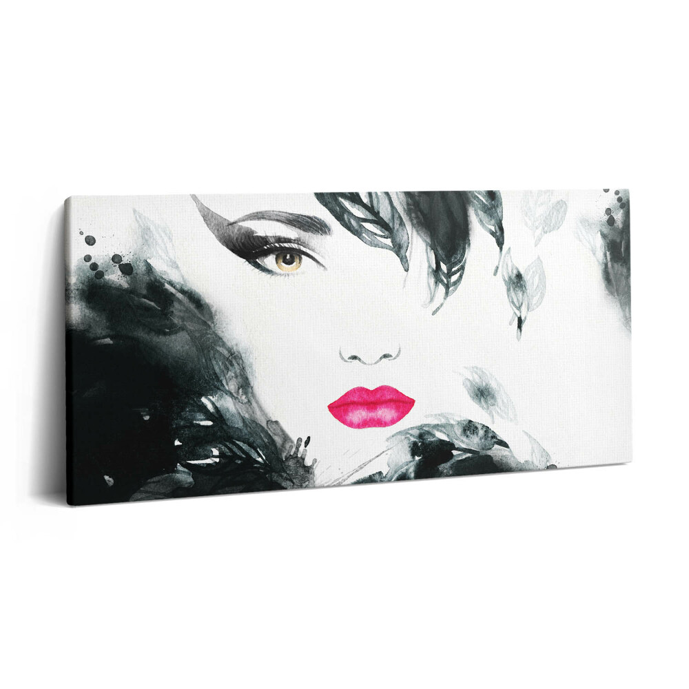 Vászonkép nyomtatás 120x60 Portré egy vörös ajkú nőről