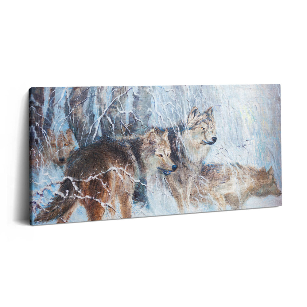 Vászonkép nyomtatás 120x60 Farkasok rajza az erdőben
