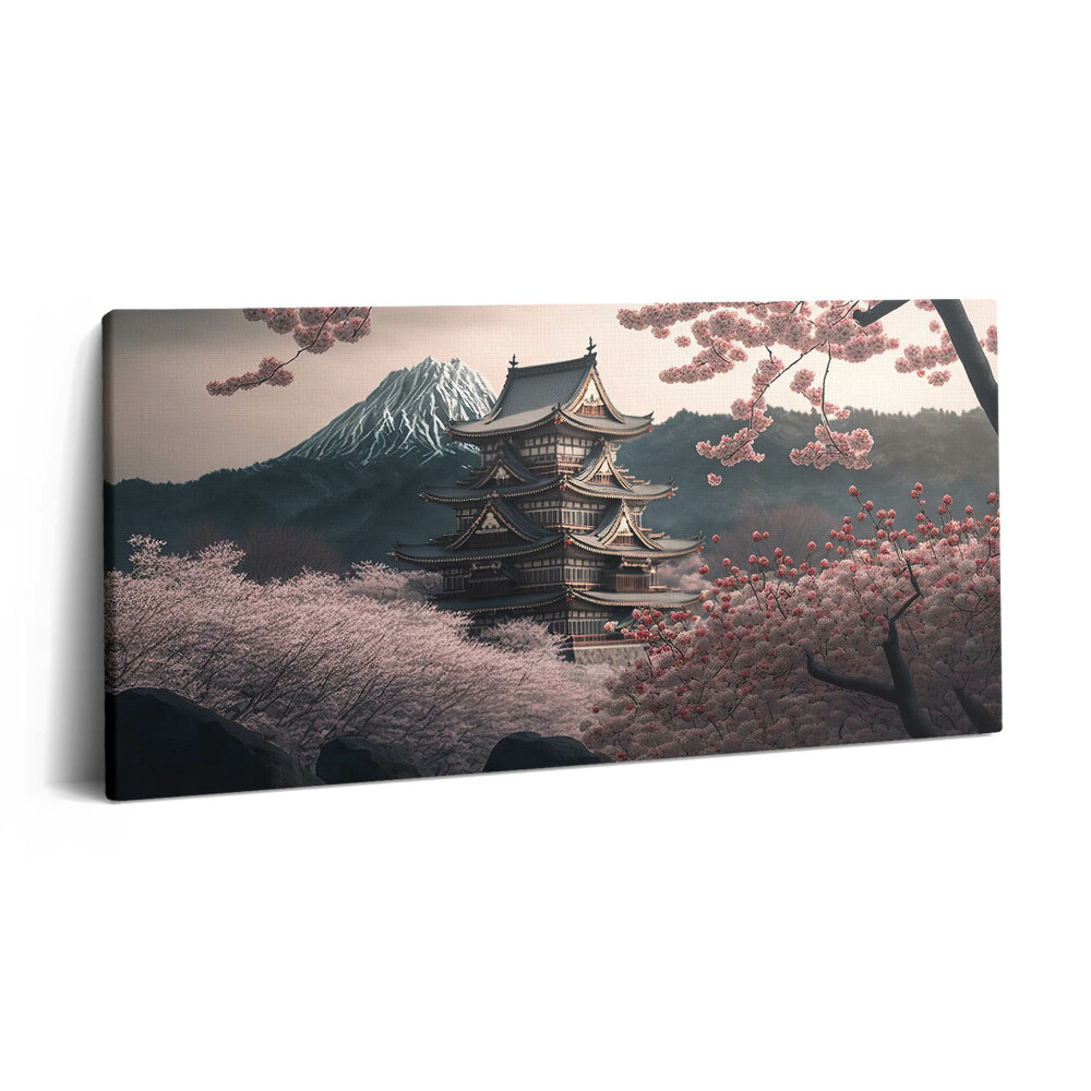 Vászonkép nyomtatás 120x60 Ázsiai torony és cseresznyevirágok