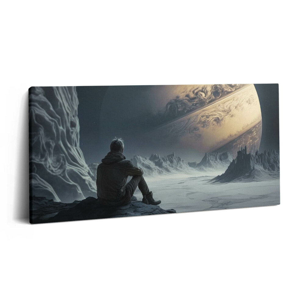 Vászonkép nyomtatás 120x60 Ember az űrben és a bolygón