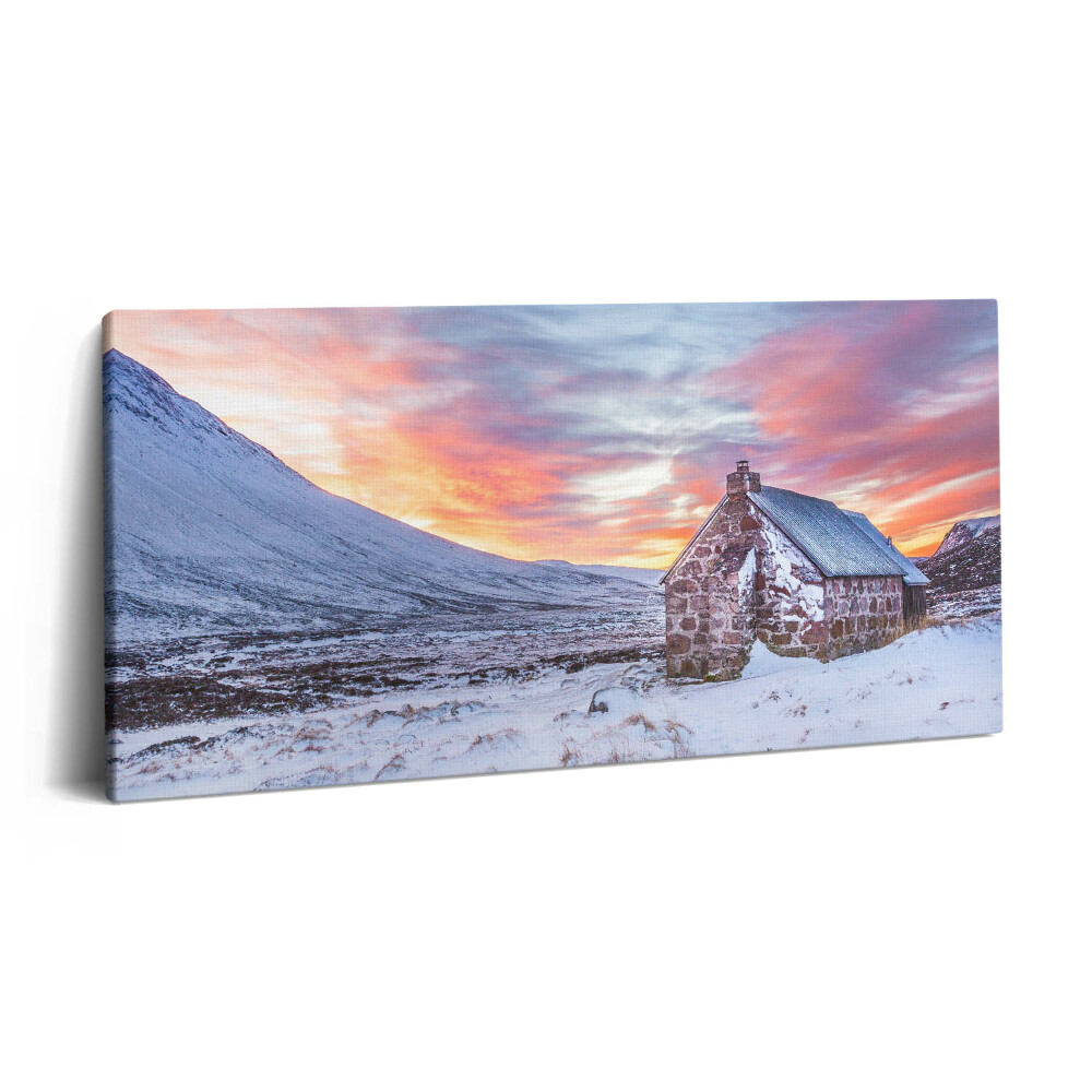 Vászonkép nyomtatás 120x60 Házikó a havas hegyekben
