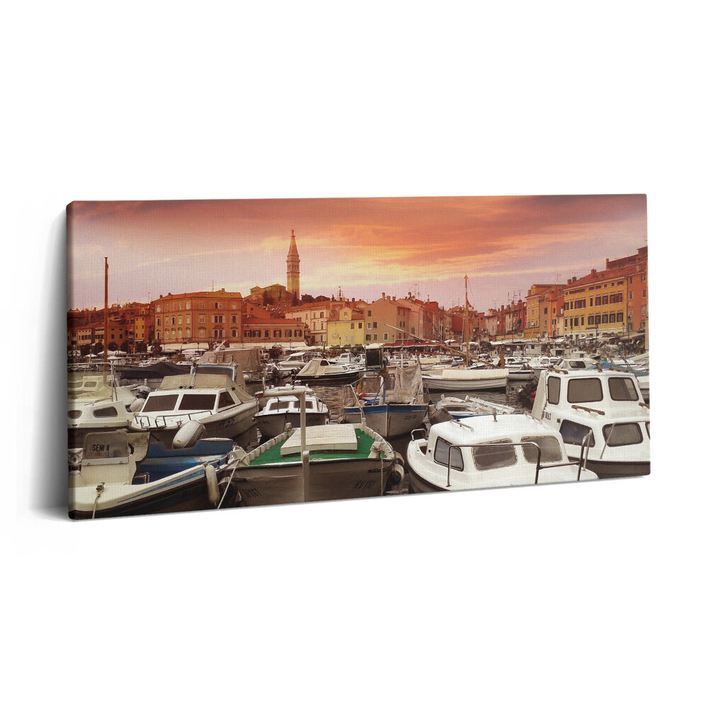 Vászonkép nyomtatás 120x60 Móló hajókkal Horvátországban