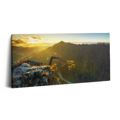 Vászonkép nyomtatás 120x60 Naplemente a hegyek felett