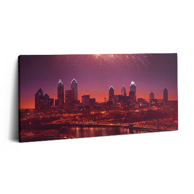 Vászonkép nyomtatás 120x60 Tűzijáték a városban éjszaka Philadelphiában