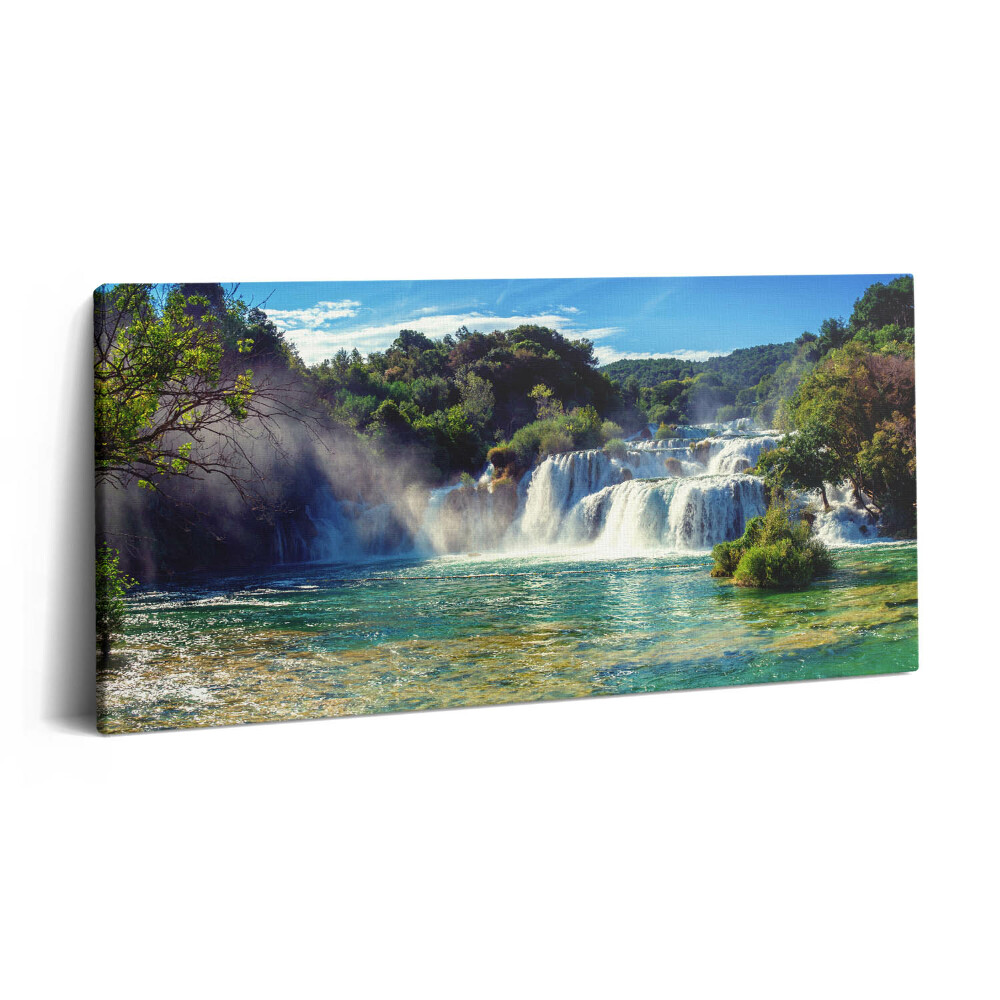 Vászonkép nyomtatás 120x60 Erdei táj és vízesés