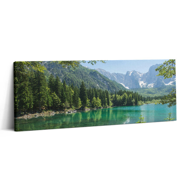 Canvas kép 125x50 Hegyi táj egy tó az erdőben