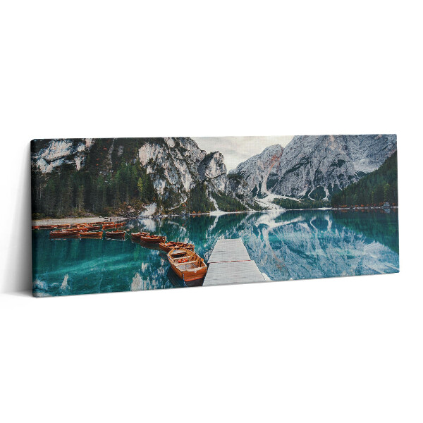 Canvas kép 125x50 Csónak a hegyi tavon