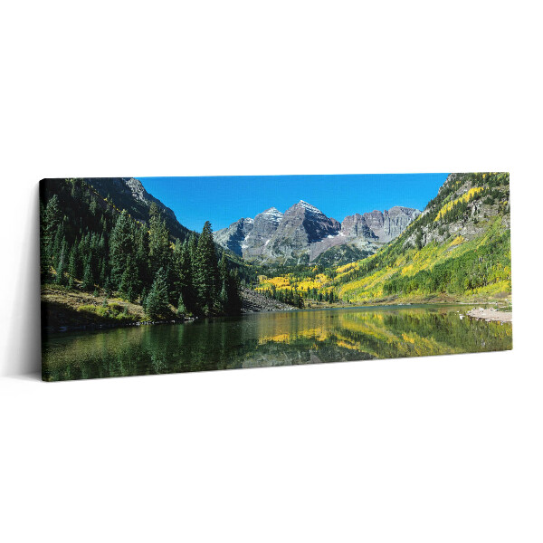 Canvas kép 125x50 Hegyek és erdők a tó partján