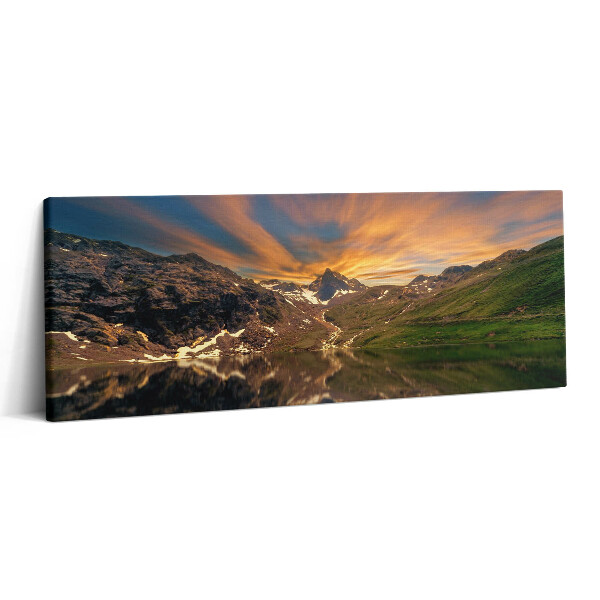 Canvas kép 125x50 Hegyi tó és naplemente