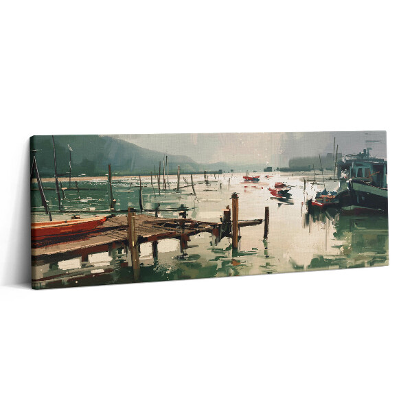 Canvas kép 125x50 Digitális illusztráció halászhajókról a kikötőben