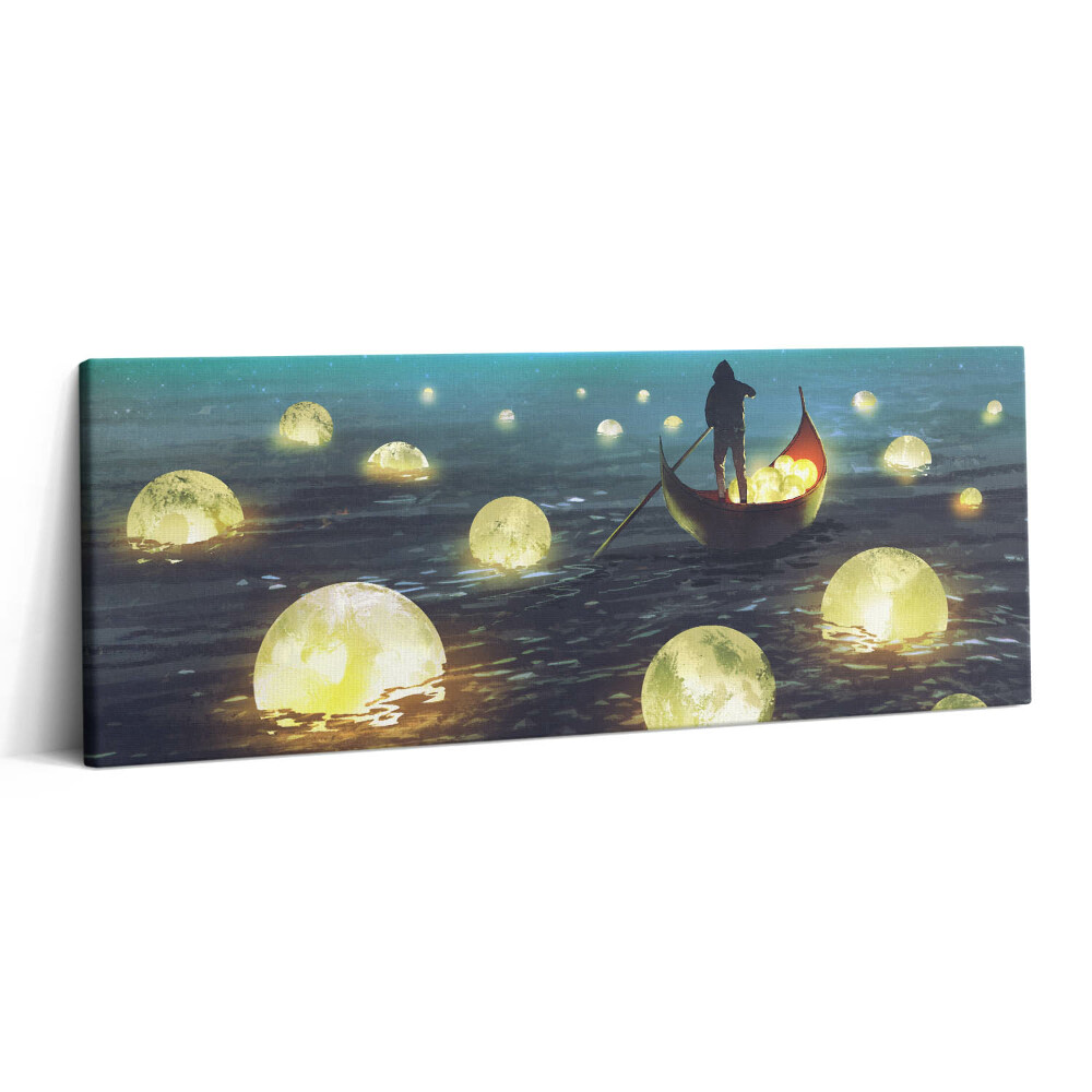 Canvas kép 125x50 Csónakok és holdak ábrázolása