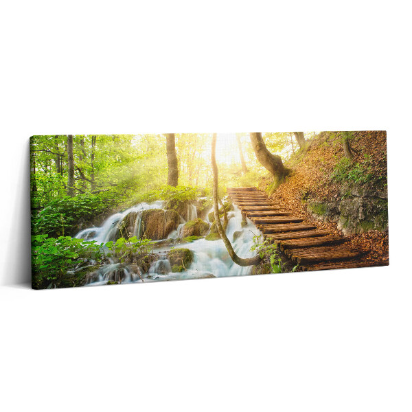 Canvas kép 125x50 Patak és lépcső az erdőben