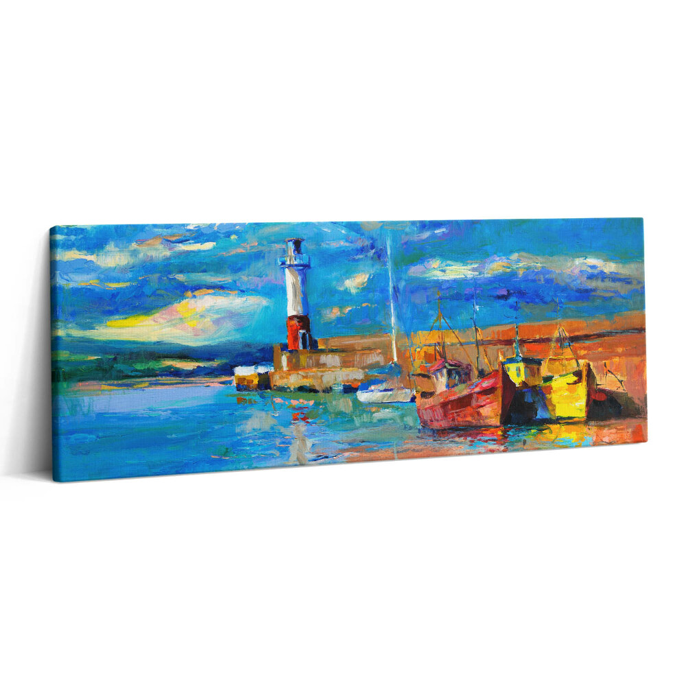 Canvas kép 125x50 Világítótorony és hajók