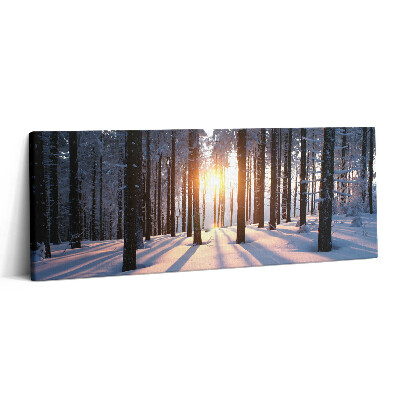 Canvas kép 125x50 Naplemente és erdő télen