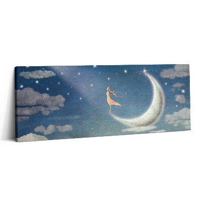 Canvas kép 125x50 Lány a holdon és az éjszakai égbolton
