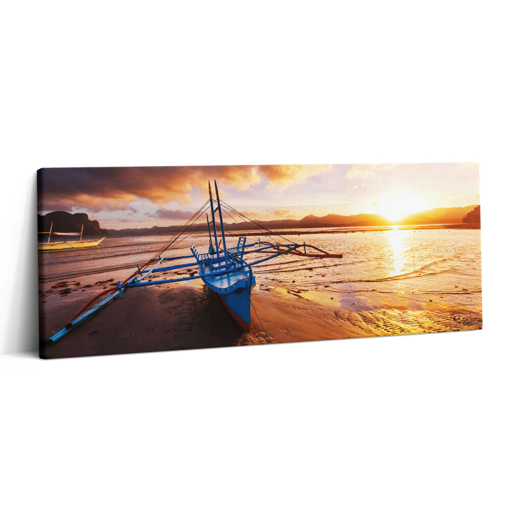 Canvas kép 125x50 Hajó a víz felett és naplemente