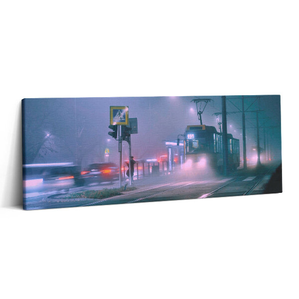 Canvas kép 125x50 Varsó az éjszakai ködben