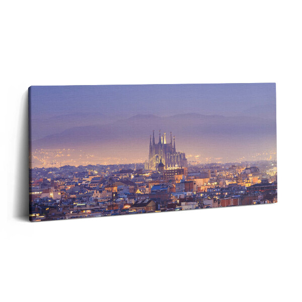 Vászonkép 140x70 Barcelona és a Sagrada éjszakai látképe